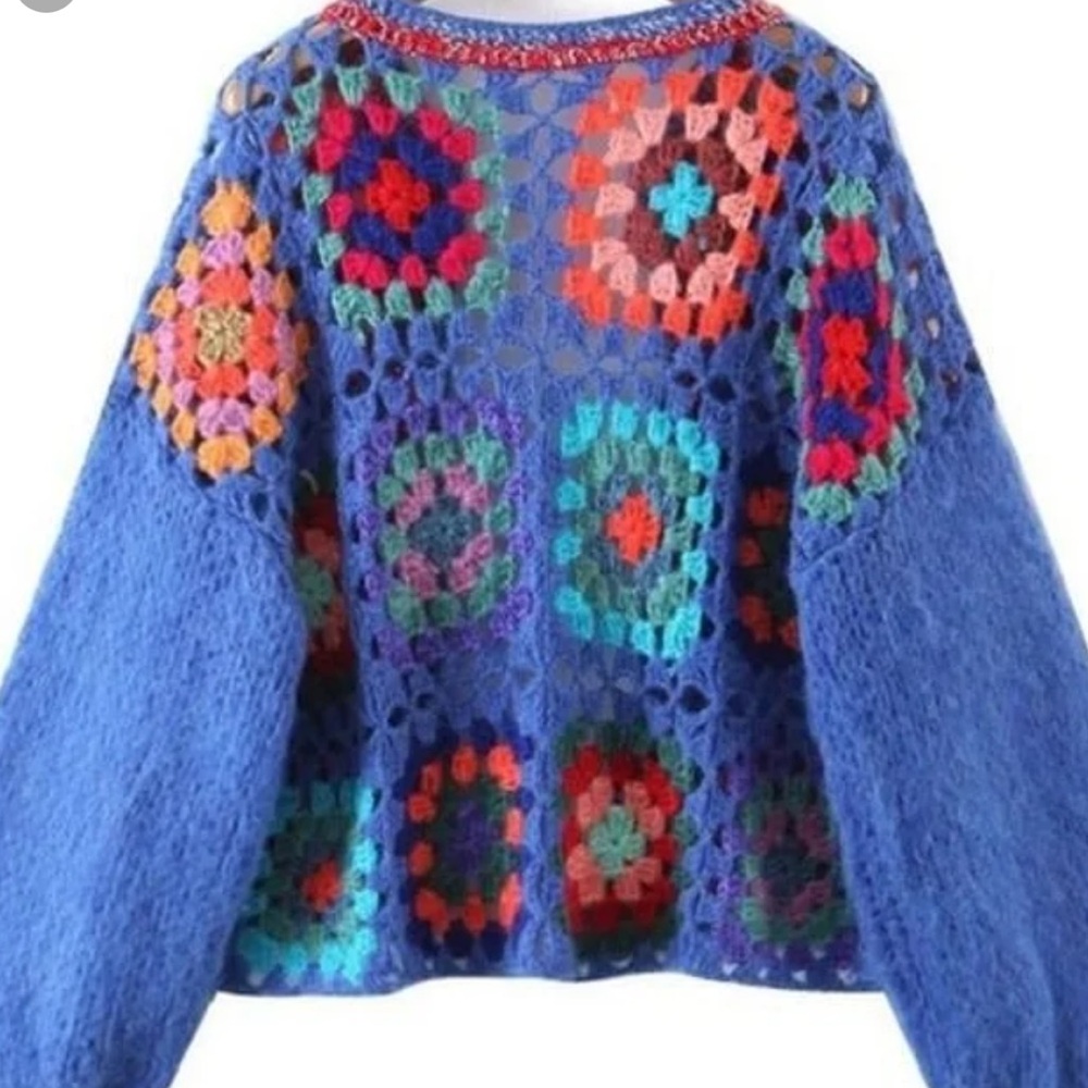 ♥️🩷♥️! Boho Crochet Square crop sweater
